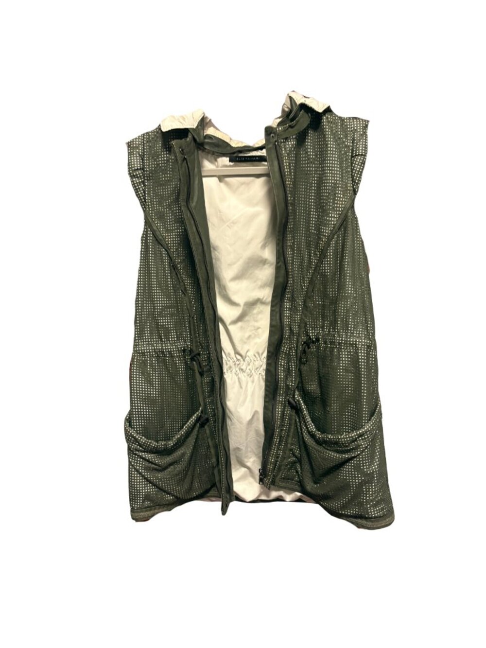 Elie Tahari Green Perforated Leather Zip-Up Hooded Vest Jacket